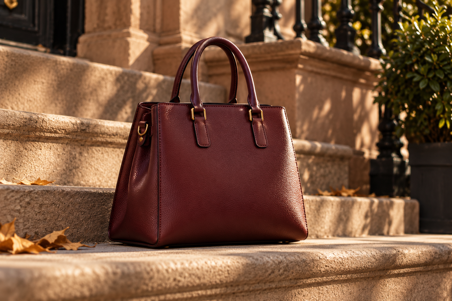 Burgundy structured handbag