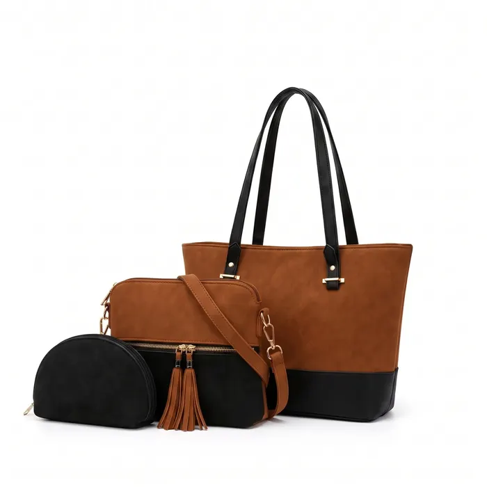 Evline Brown/Black Three-Piece Set, handbag