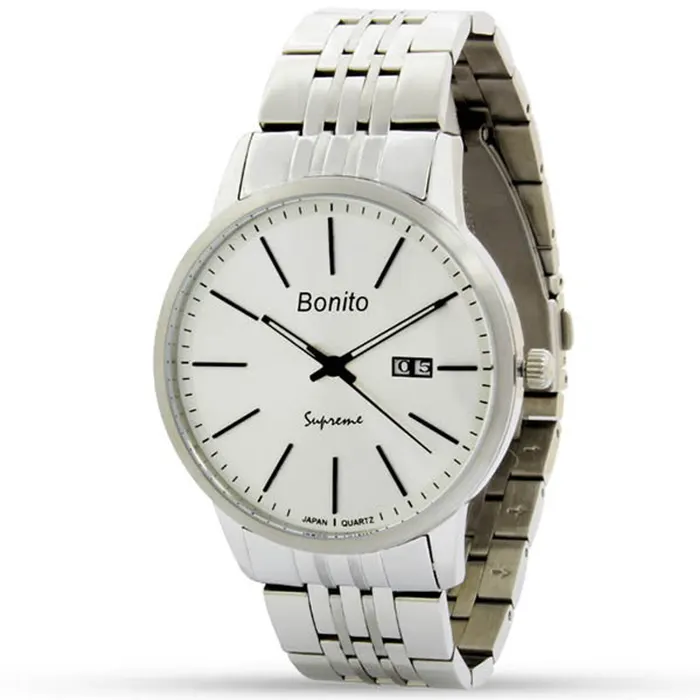 Bonito K-5127-CH-WT Metal Band Men's Watch in White
