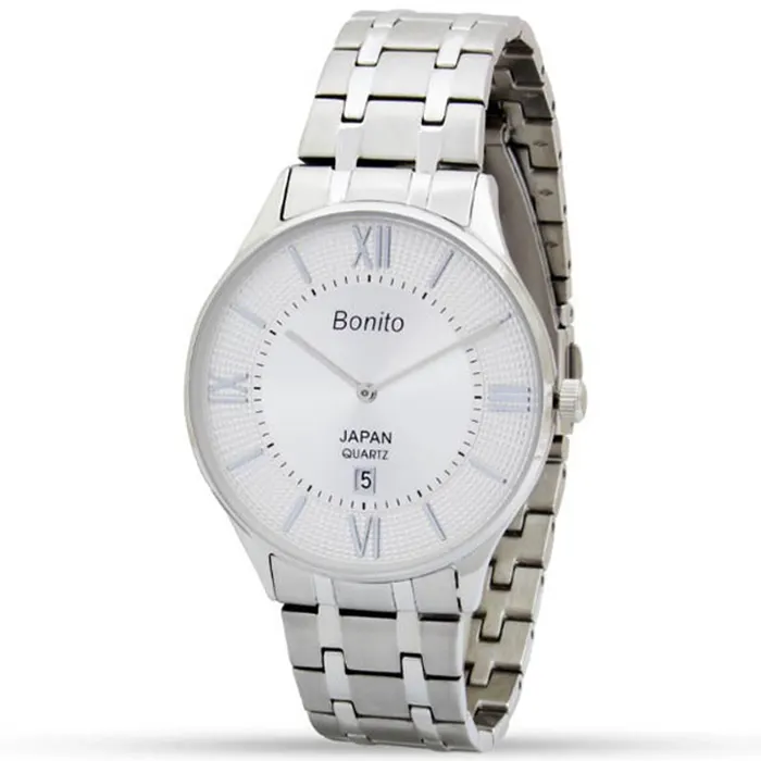 Bonito K-5134-CH-WHT Metal Band Men's Watch in White