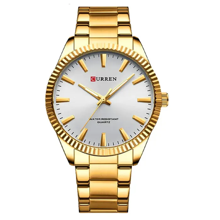 Curren 8425G-GLD-WHT Metal Band Men Watch in White