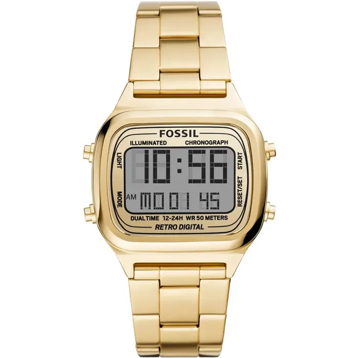 Fossil FS-5843 Retro Digital Metal Band Men Watch in Gold