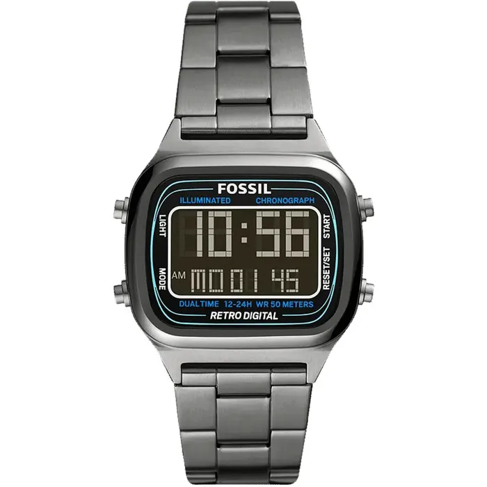 Fossil FS-5846 Retro Digital Metal Band Men Watch in Black