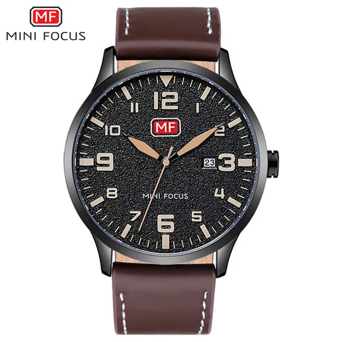 Mini Focus MF0158G-01 Leather Strap Men's Watch in Silver