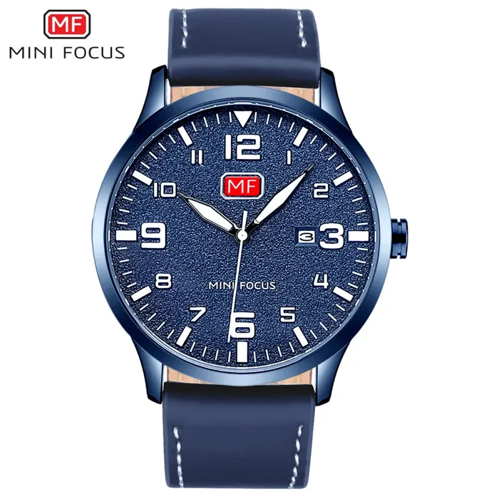 Mini Focus MF0158G-02 Leather Strap Men’s Watch in Silver