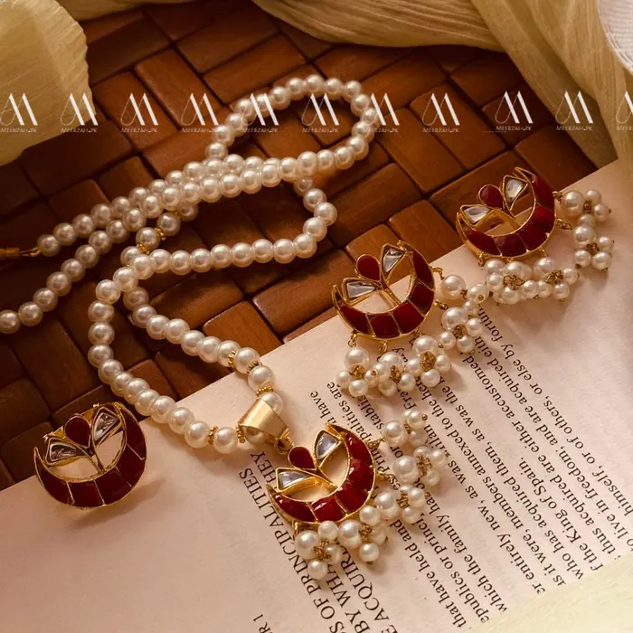 24K Gold Plated Real Zircon Stones Jarao Necklace Set in Red