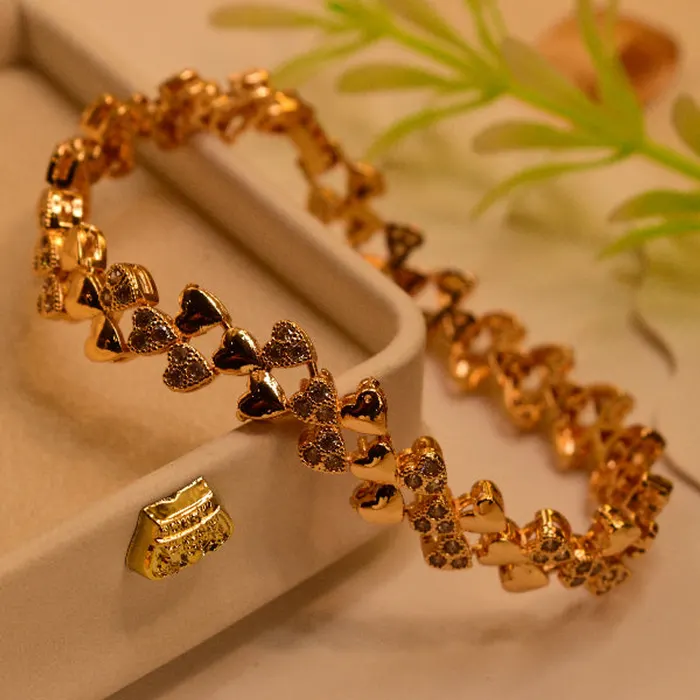 Beautiful Heart Design Gold Plated Crystal Bracelet in Silver