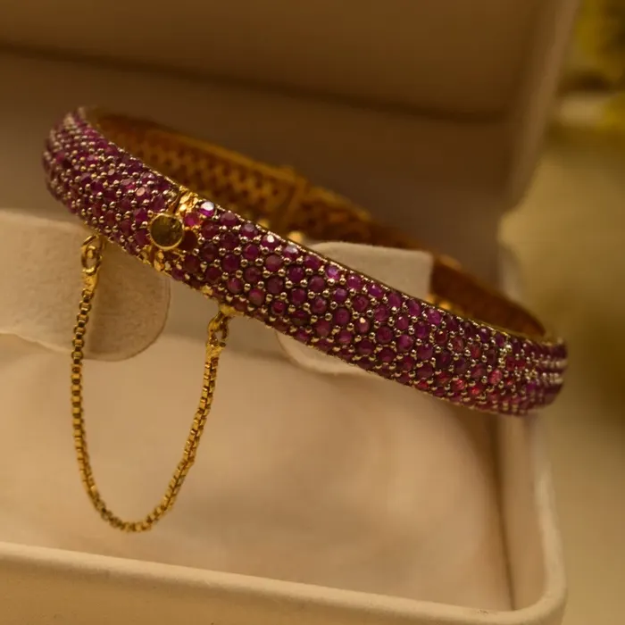 Elegant Design Zircon Stone Gold Plated Bangle in Ruby