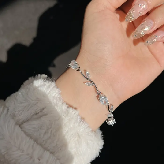 Elegant Silver Plated Tulip Bracelet in White