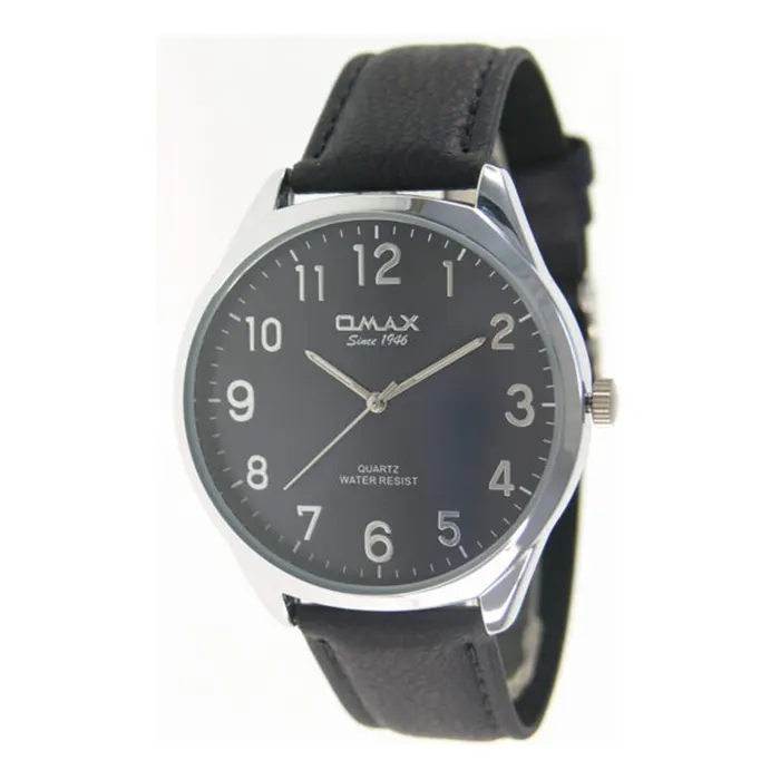 Omax PR0013IU04- Men leather strap watch in Silver