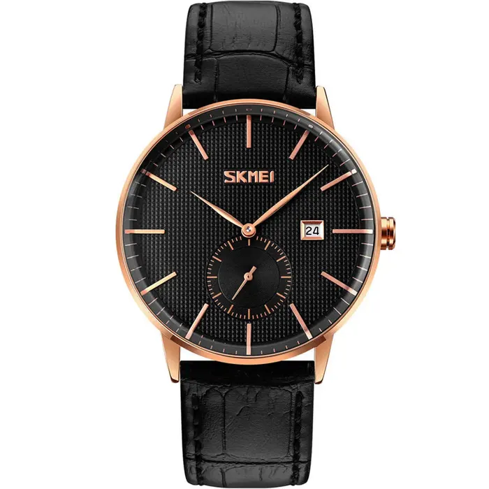 Skmei 9273-RG-BLK Leather Band Men Watch in Black