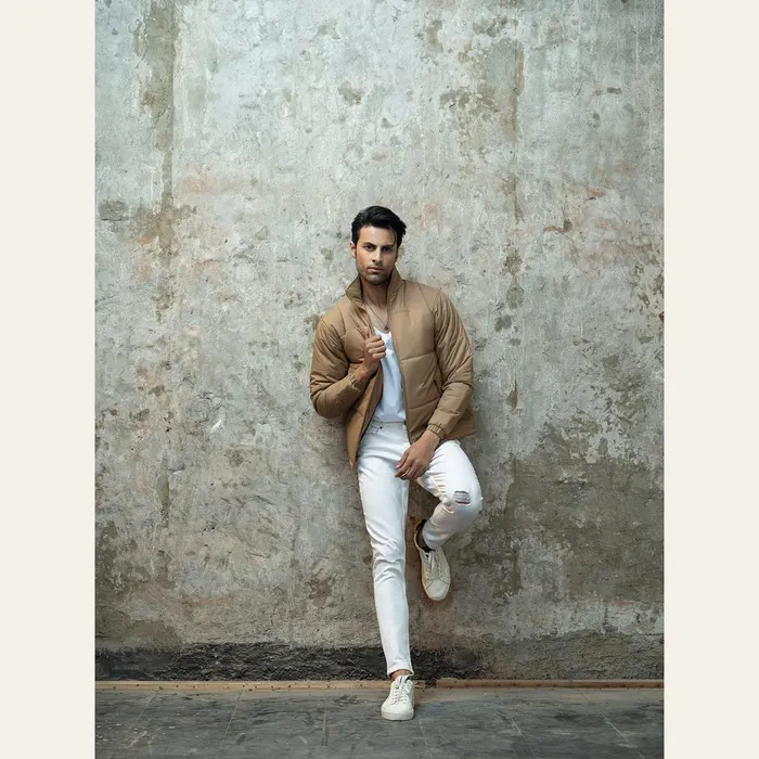 Beige High Collar Puffer Jacket, alternate view