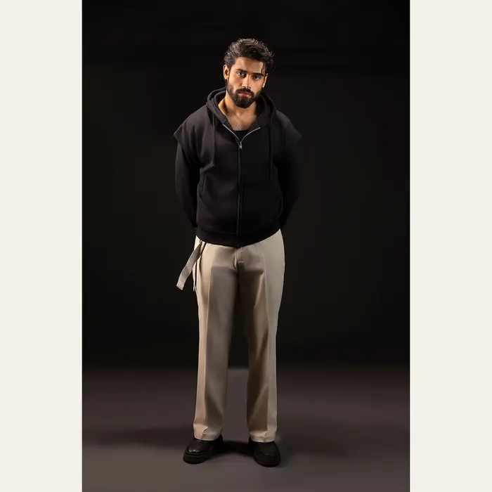 Black Cropped Pronounced Shoulder Hoodie, alternate view