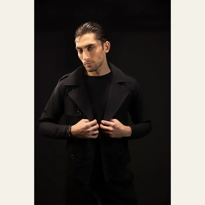 Black Cropped Trench Coat, alternate view