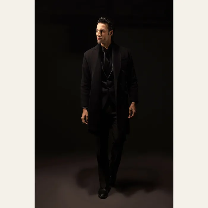 Black Double Breasted Wool Over Coat