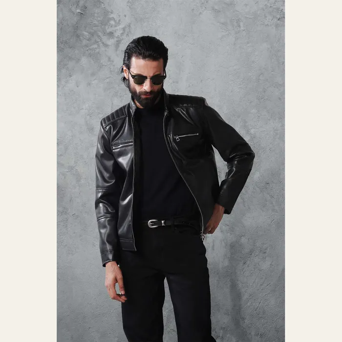 Black Faux Leather Racer Jacket
