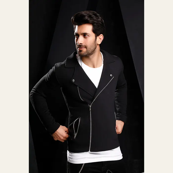 Black Fleece Biker Jacket, alternate view