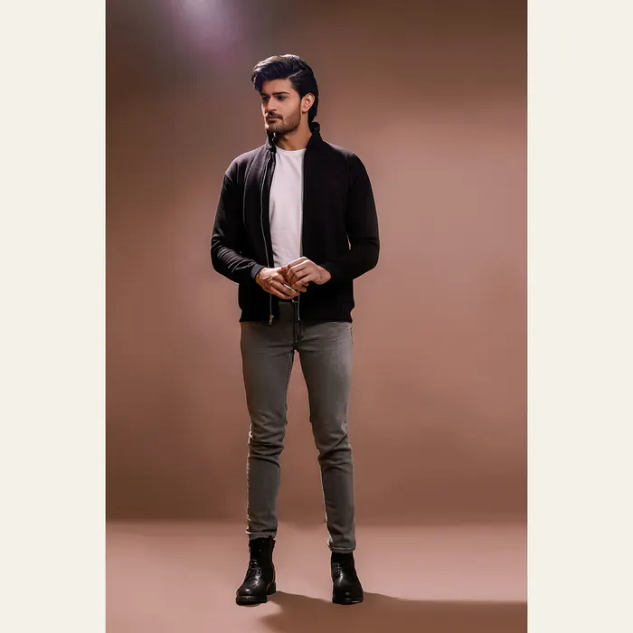 Black Harrington Jacket With Funnel Neck, alternate view