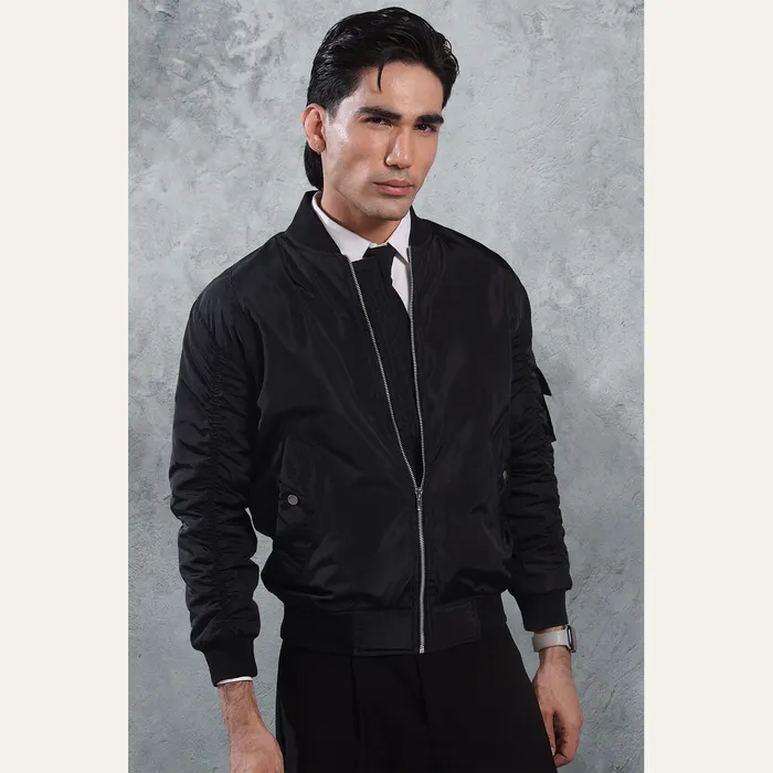 Black Nylon Bomber Jacket