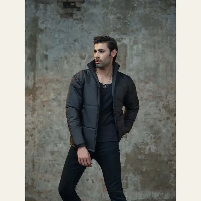 Black High Collar Puffer Jacket, main view
