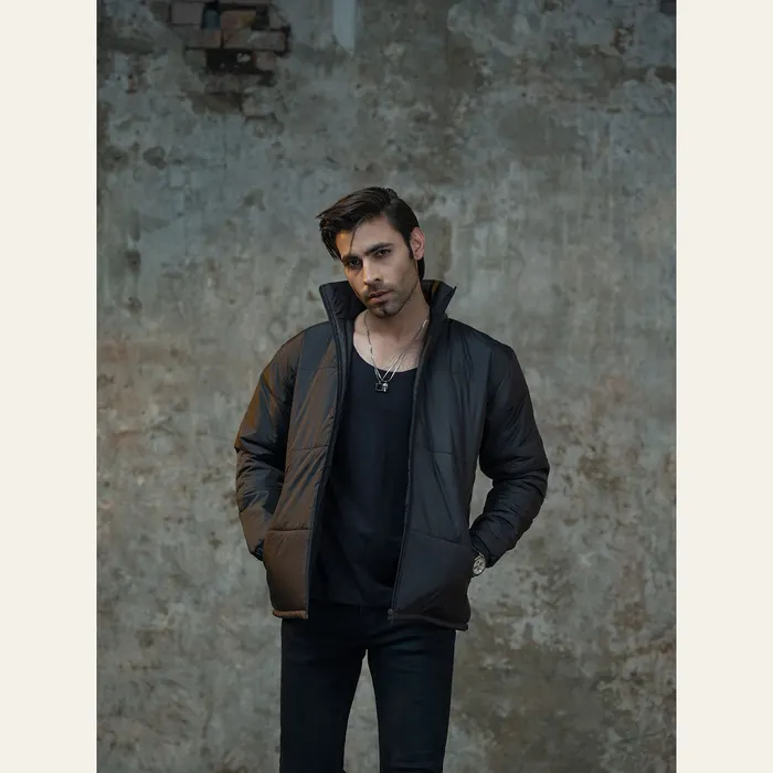 Black High Collar Puffer Jacket, view 2
