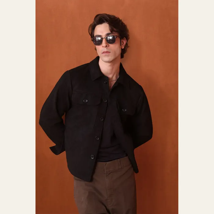 Black Suede Two Button Shacket, main view