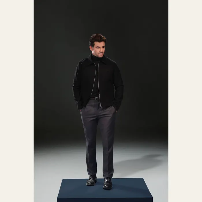 Black Wool Cropped Fit Zipper Jacket, alternate view