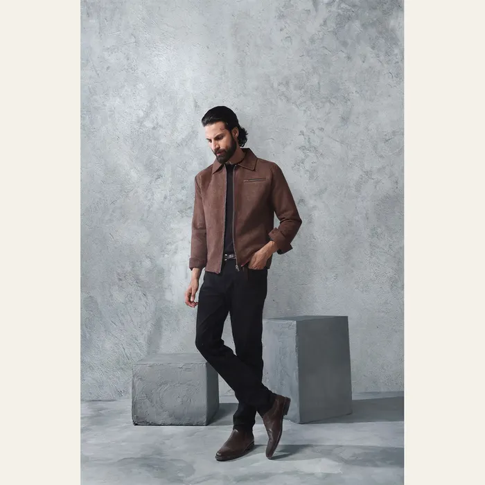 Brown Suede Zip Through Collared Shacket