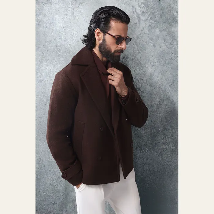 Brown Wool Pea Coat, alternate view