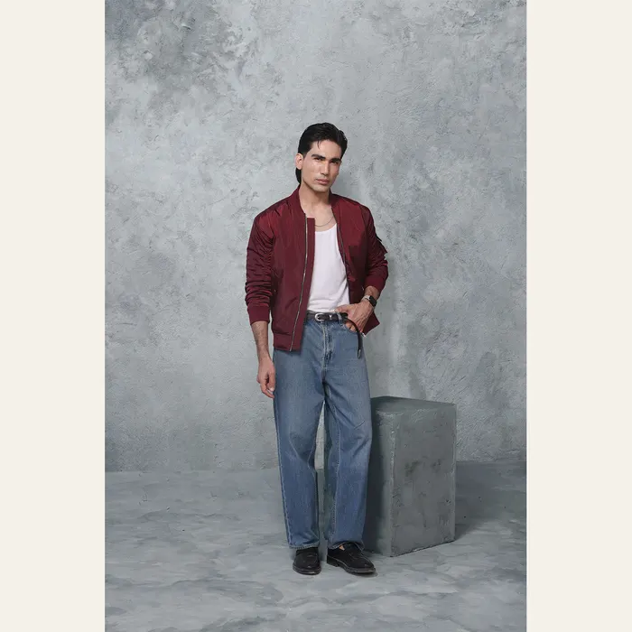 Burgundy Nylon Bomber Jacket, alternate view