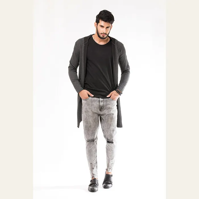 Charcoal Long Line Hoodie, alternate view