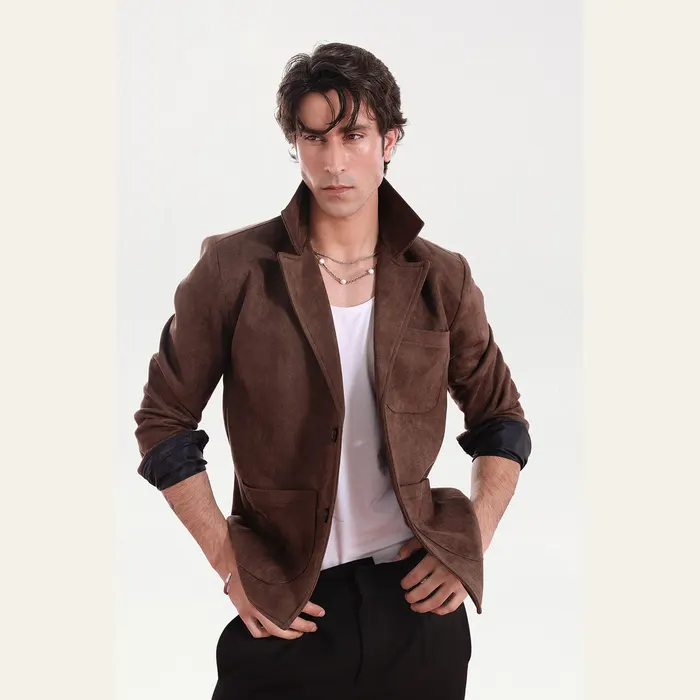 Classic Two-Button Brown Suede Blazer