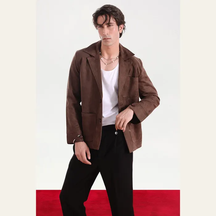 Classic Two-Button Brown Suede Blazer, alternate view