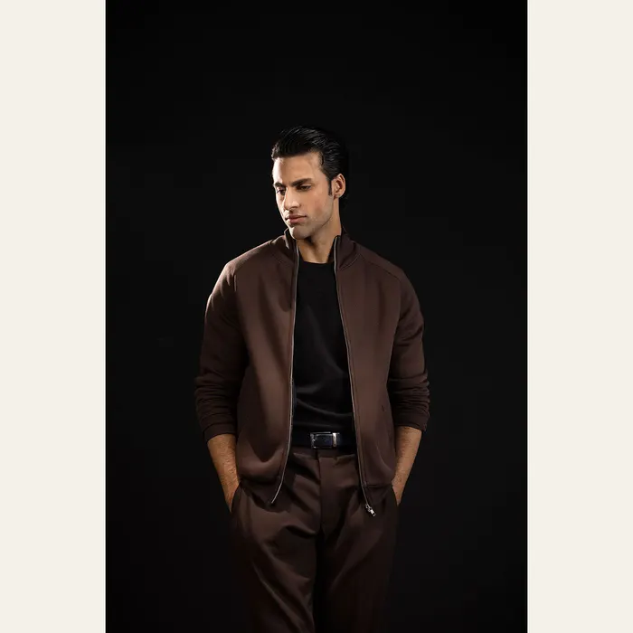 Dark Brown Zip-Up Raglan Jacket