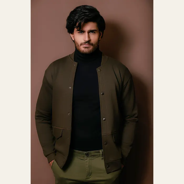 Green Bomber Jacket With Poppers