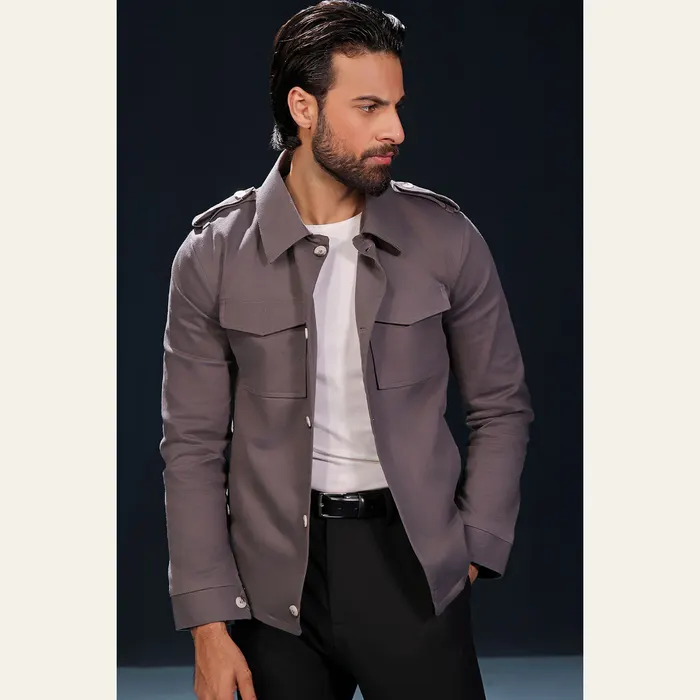 Grey Hybrid Utility Shacket in Gray