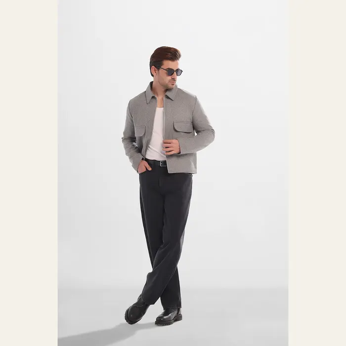 Grey Wool Cropped Fit Zipper Jacket in Gray, alternate view