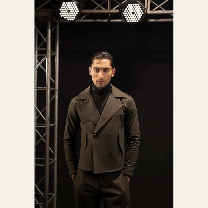 Khaki Green Cropped Trench Coat, alternate view