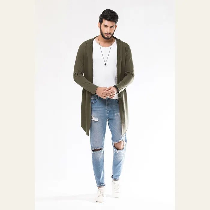 Khaki Green Long Line Hoodie