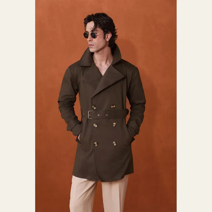 Khaki Green Twill Trench Coat
