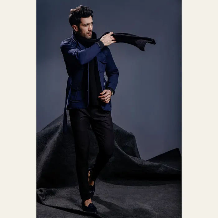 Navy Blue Belted Safari Jacket, alternate view