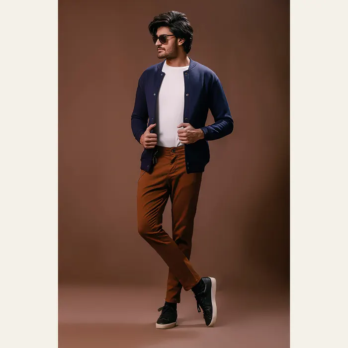 Navy Blue Bomber Jacket With Poppers, alternate view