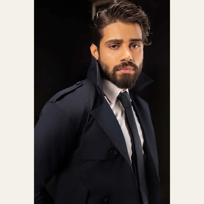 Navy Blue Cropped Trench Coat