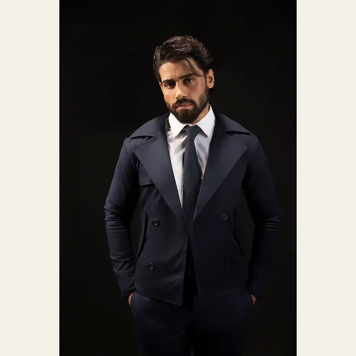 Navy Blue Cropped Trench Coat, alternate view