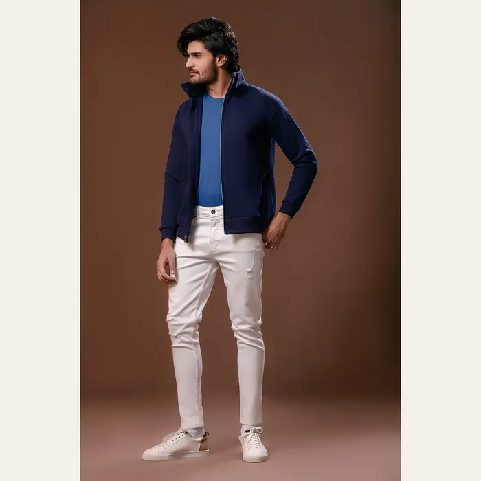 Navy Blue Harrington Jacket With Funnel Neck, alternate view