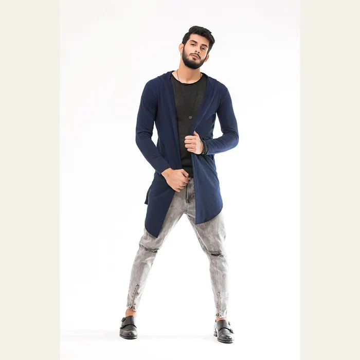 Navy Blue Long Line Hoodie