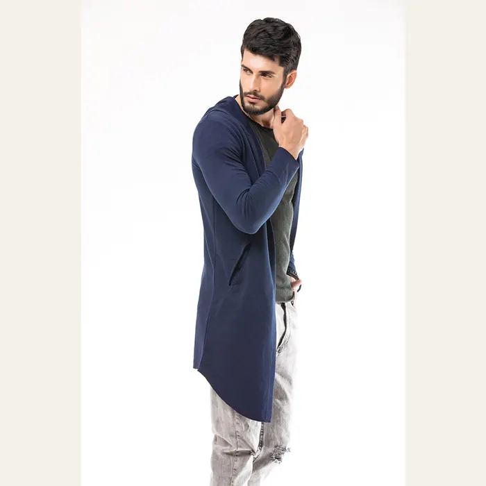 Navy Blue Long Line Hoodie, alternate view