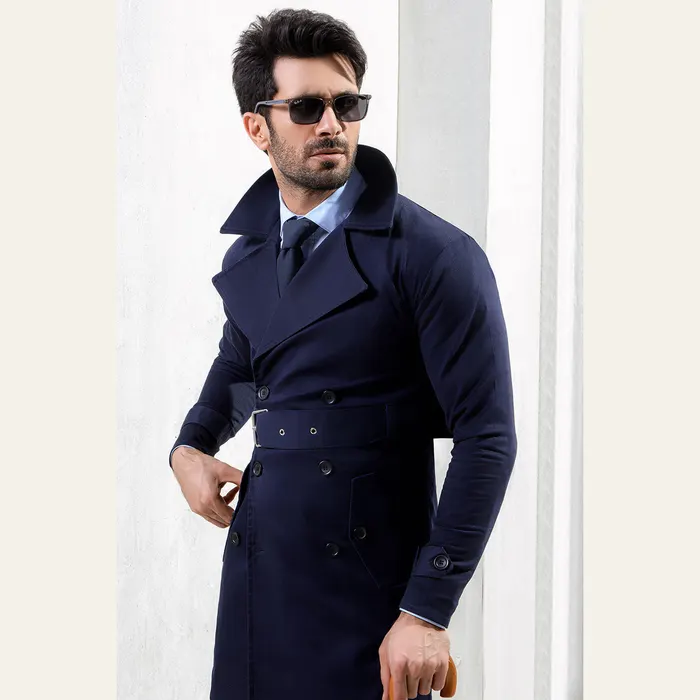 Navy Blue Twill Trench Coat