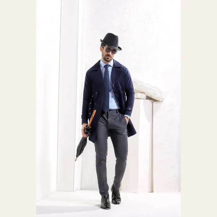 Navy Blue Twill Trench Coat, alternate view