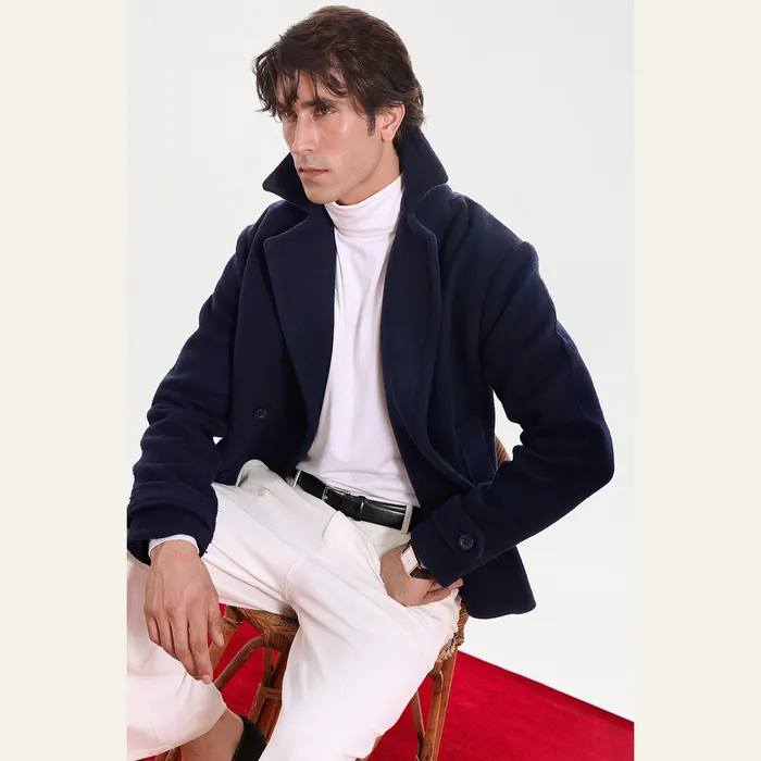 Navy Blue Wool Pea Coat, alternate view